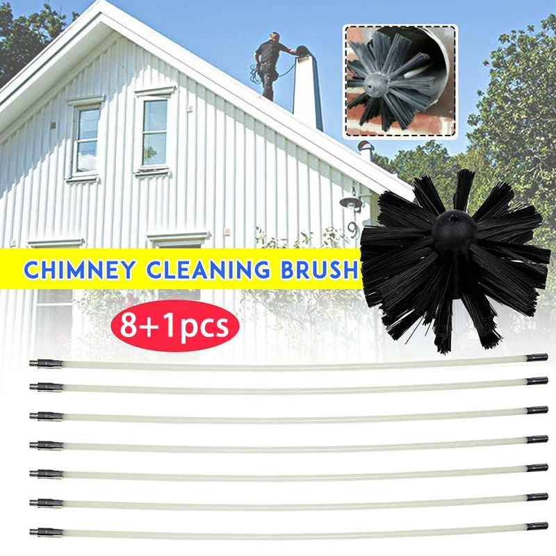 

1 Set Rotary Chimney Brush 410mm Long Handle 8 Flexible Rods For Chimney Dryer Pipe Fireplace Inner Wall And Roof Cleaning Tools