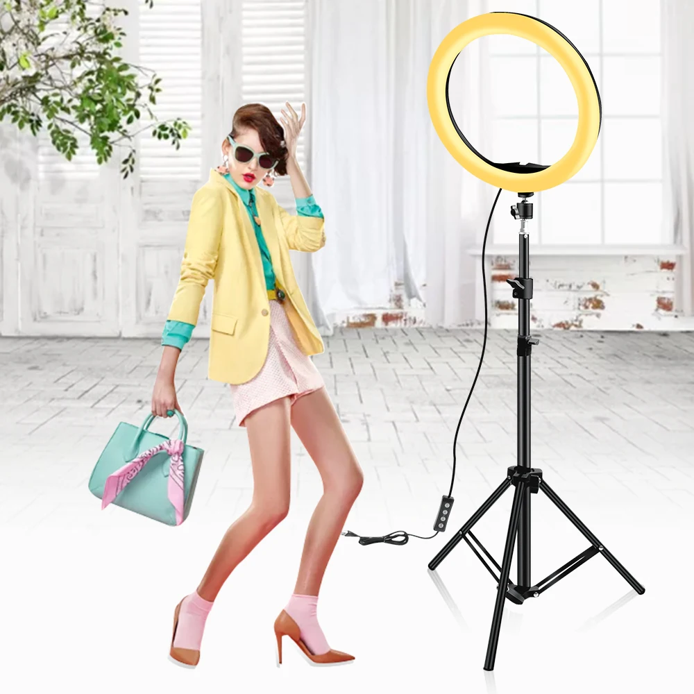 

33cm 13 inch Selfie Ring Light with Phone Holder 1.6m Adjustable Metal Stand Lamp for Live Streaming Vlog Short Video Youtube