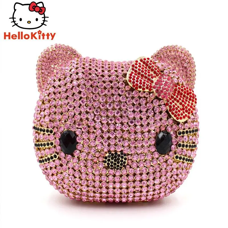 

Hello Kitty Y2K Diamond-Encrusted Clutch Bag Sanrio Cartoon Shape Hollow Metal Rhinestone Dinner Bag Hot Girl Shiny Accessories