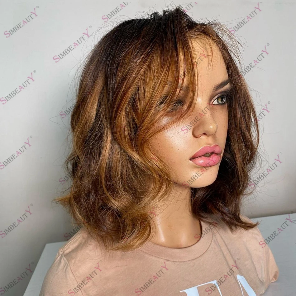 

Honey Blonde Short Bob Wavy Human Hair Wigs for Women 150 Density Natural Wave S/M/L Cap Size Available