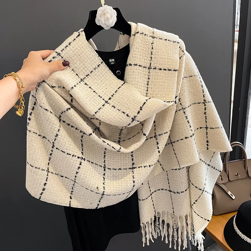 

2022 новый модный кашемировый женский клетчатый шарф зимняя теплая шаль и накидка бандана из пашмины женский платок длинное толстое одеяло