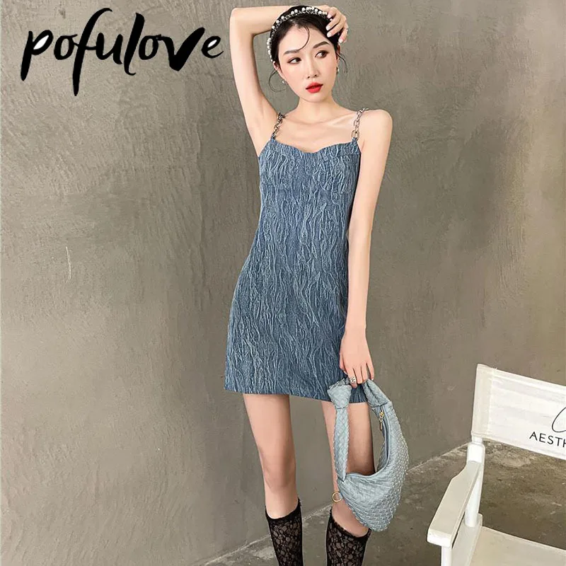 

Dresses Women V Neck Mini Denim Dress Jean Coquette Sexy Party Punk Goth Y2k Hip Skirt Metal Chain Women's Summer Sundresses