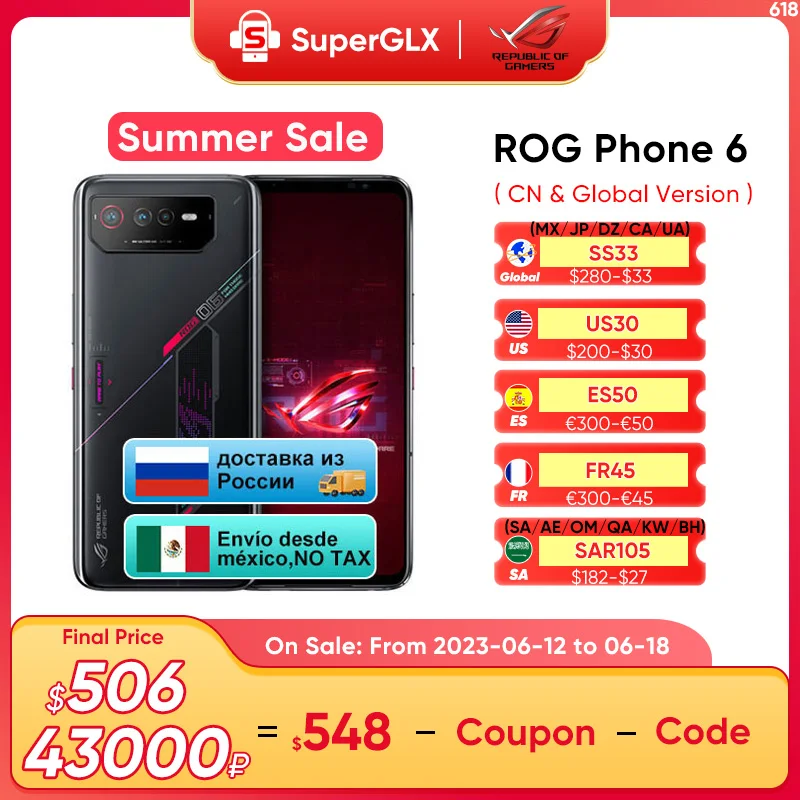 New Global Rom ASUS ROG Phone 6 Snapdragon 8+ Gen 1 5G Gaming Phone 165Hz refresh rate 65W Fast Charging ROG 6 ROG6 Smartphone