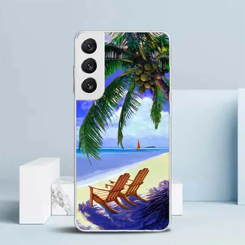 Чехол для Samsung Galaxy S23 S22 S21 Ultra S20 FE S10 Plus мягкий чехол с принтом морской пальмы закат