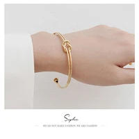 knot design c type open bracelet smooth surface jewelry france sense simple 14k real gold durable color braceltes for women