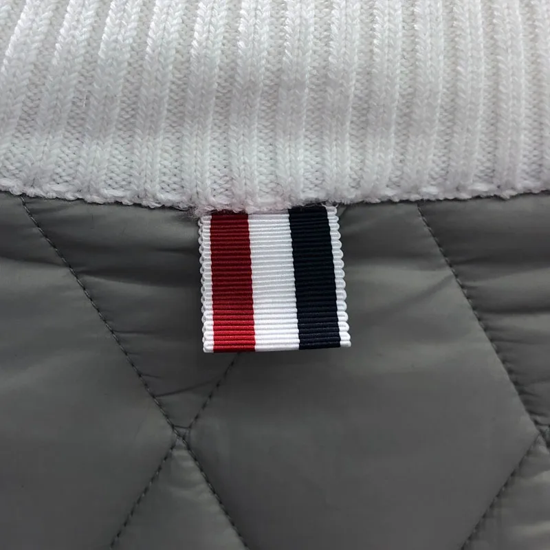 TB TNOM Men's Winter Jacket Fashion Brand Coat White 4-Bar Stripe Diamond LatticeTurtleneck Cotton-Padded Pullovers TB Jackets