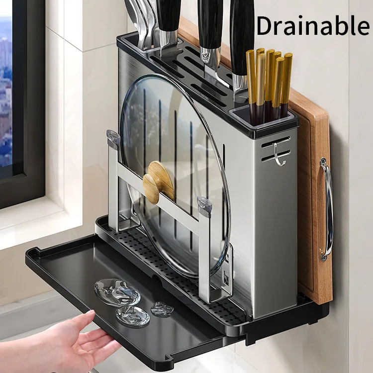 Kitchen Organizer Stainless Steel Fork Spoon Knife Stand Holder Cutting Board Cutlery Storage Shelf Drain Racks Access |