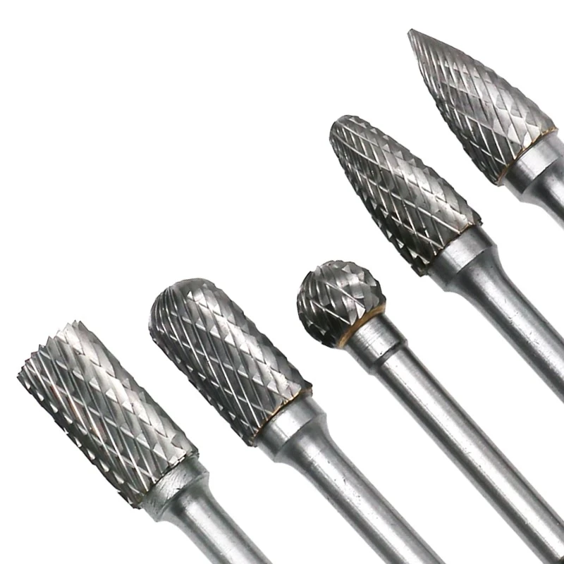 

5PCS/set Tungsten Alloy Rotary File Grinding Head Metal Woodworking Tool Grinder Accessories Milling Cutter Bit Set 6x10mm