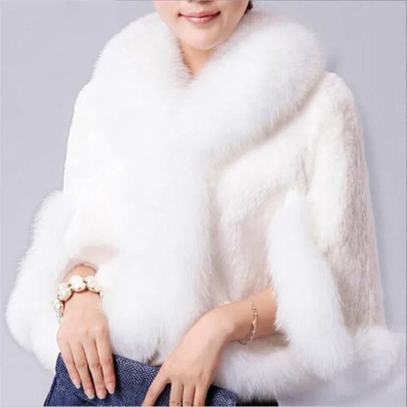 Winter Capes Ponchos Overcoat Women Faux Fur Jacket Mink Hair Collar Bolero Shawl Faux Fur Wrap Wedding Cape Fluffy Fur Coats