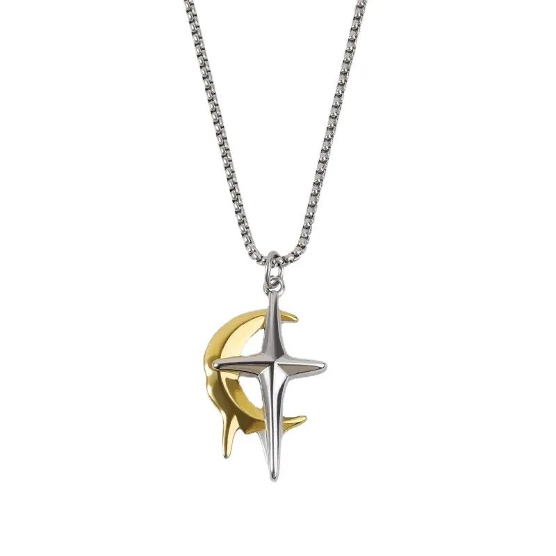 

Fashion Moon Cross Star Necklaces for Men Vintage Hip Hop Pendant Sweater Chain Punk Goth Jewelry Accessories Holiday Gift