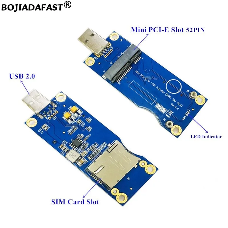 Mini PCI-E PCIe 52Pin to USB 2.0 Wireless Module Adapter Card with SIM Slot VER 5.0 Support 3G 4G LTE GSM GPS Modem