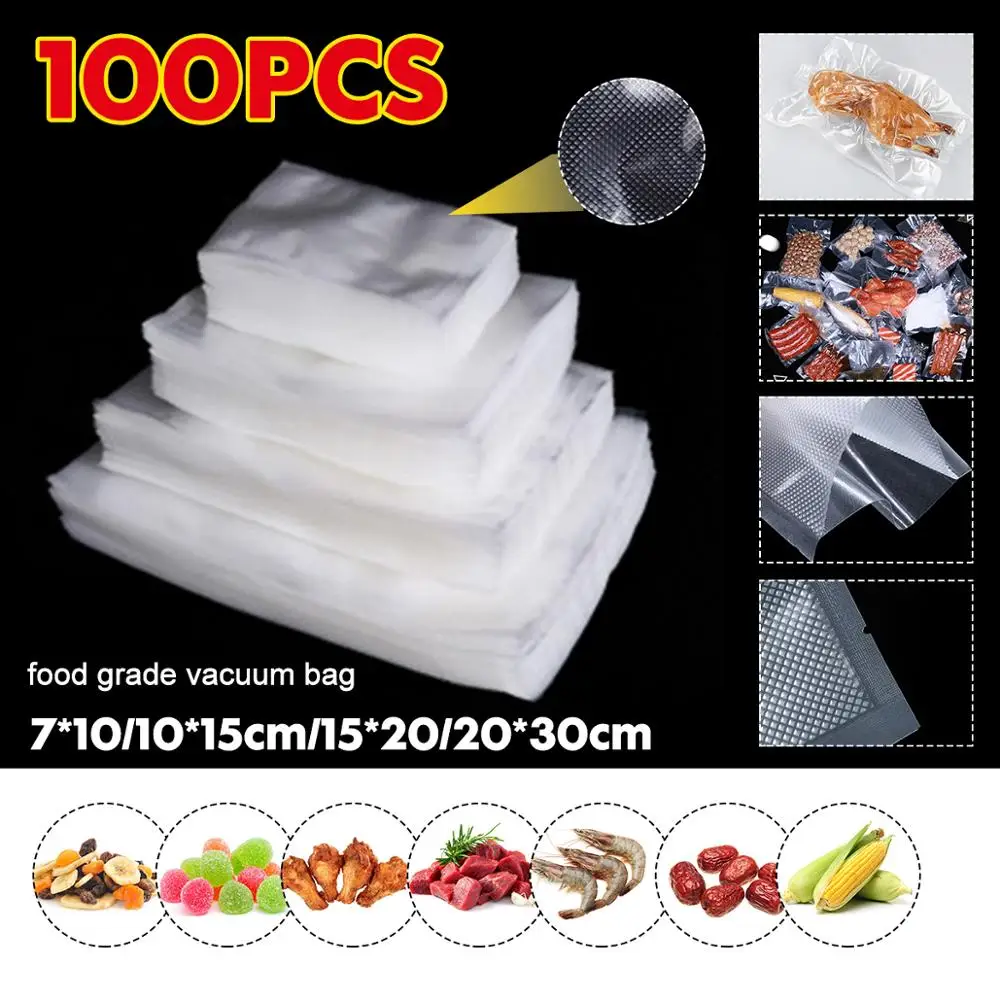 

100Pcs 4 Sizes Food Grade Vacuum Bag Sealer Machine Bags