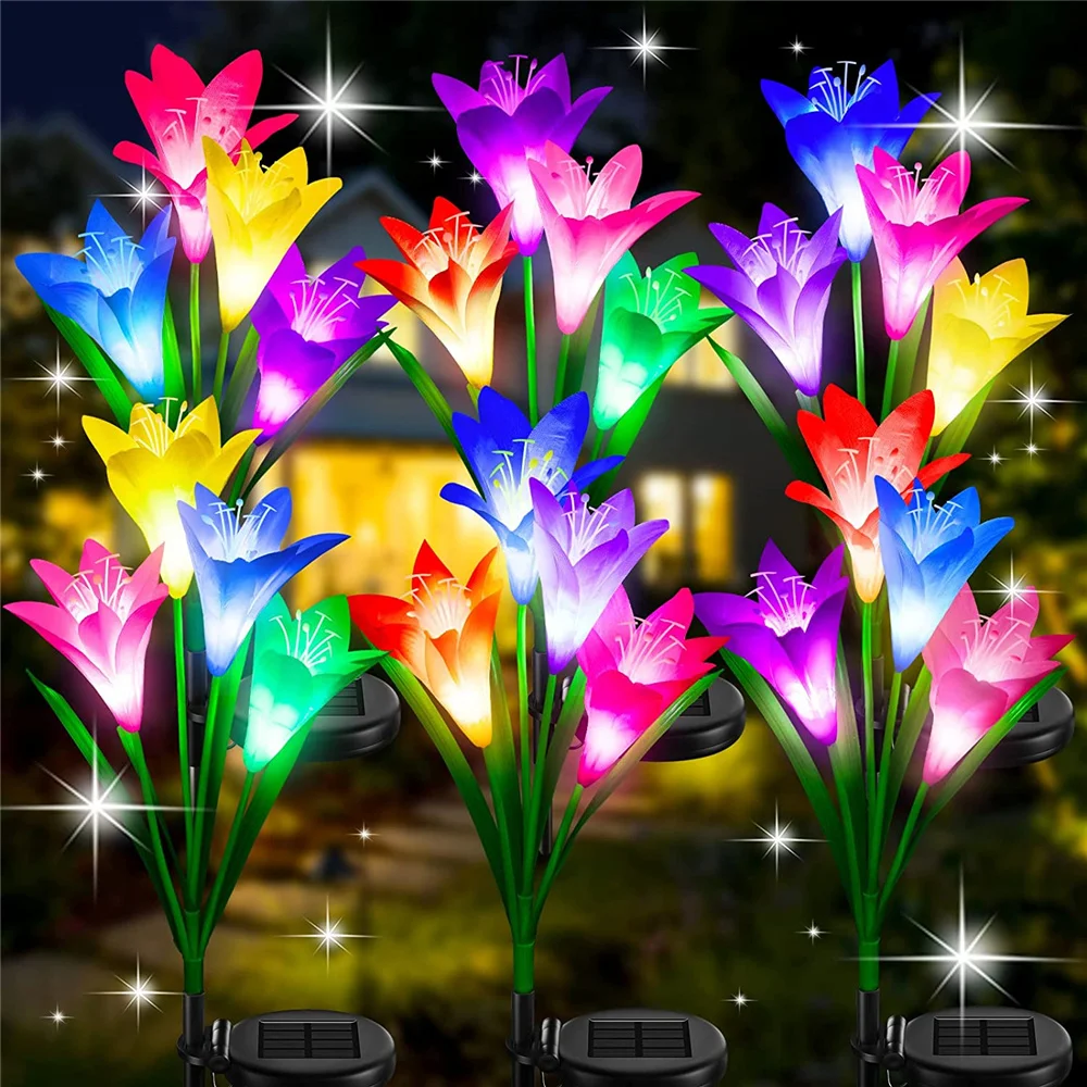 

Solar Lily Flower Light LED Outdoor Solar Powered Countyard Lamp Waterproof Multi-Color Changing Pathway Garden Sunlight