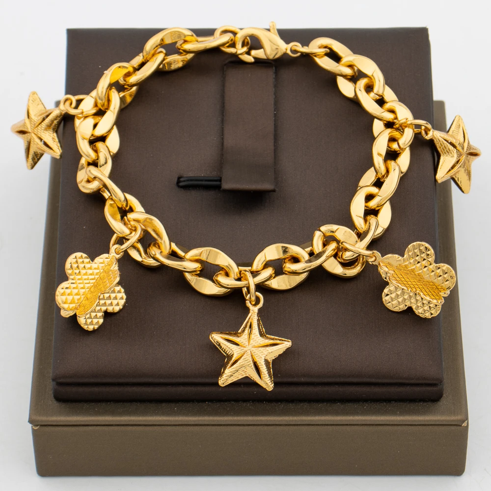 Luxury Bear Design Stainless Steel Bangle Chain Gold Color Bracelet Dubai Saudi Trendy Jewelry for Arabic Wedding Bridal Gift