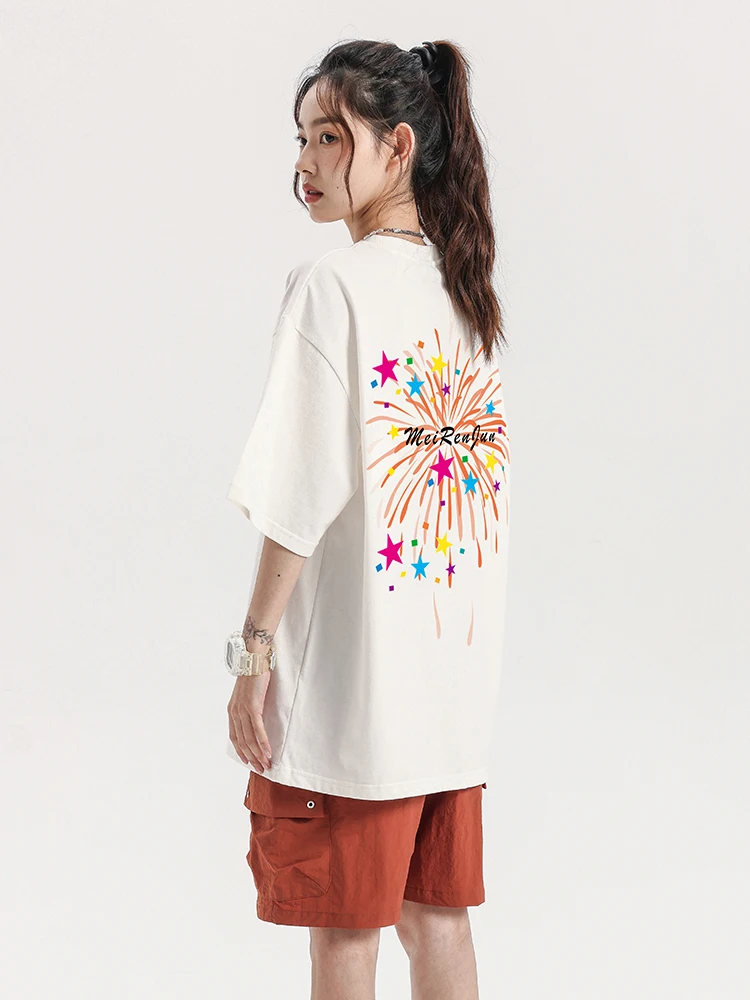 Женская Винтажная футболка с коротким рукавом белая свободная большого размера