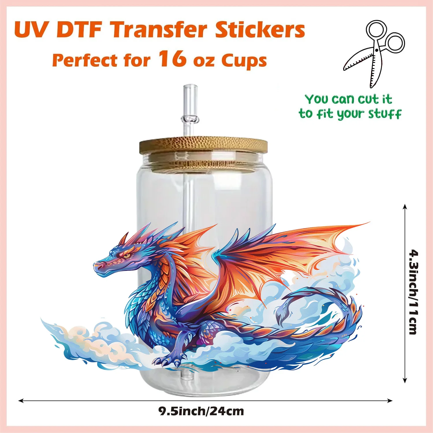Colorful animals peel waterproof DIY Decals 3D transfers uvdtf crystal stickers 16oz uv dtf cup wraps for Libbey Glasses