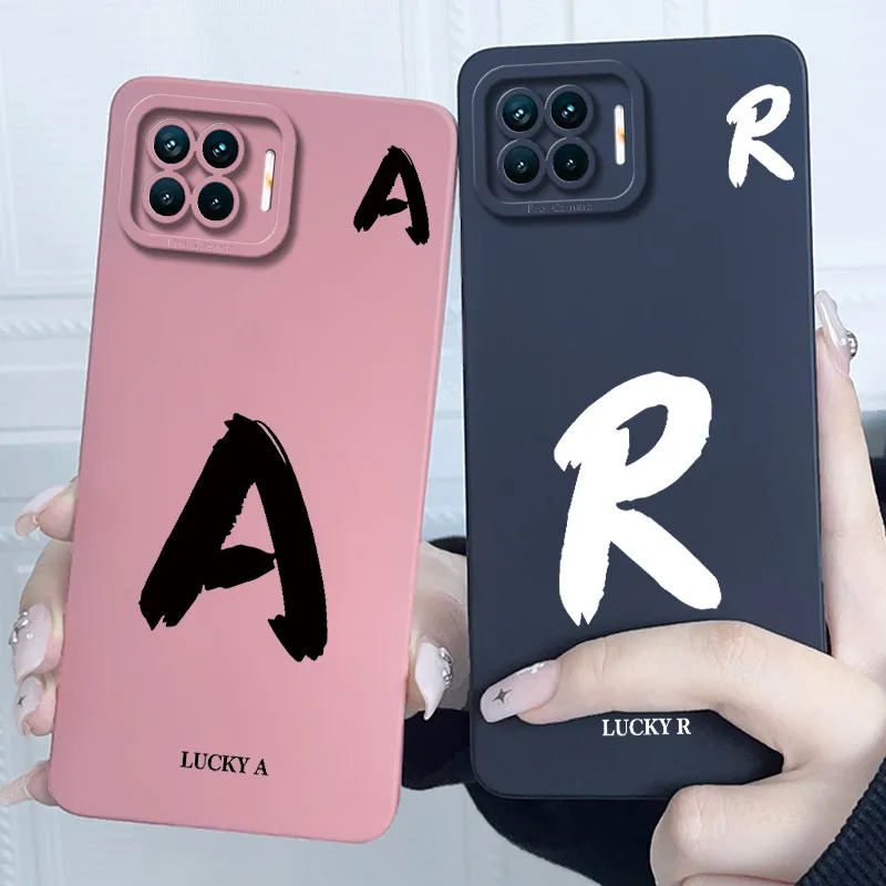Фото Для OPPO F17 Oppo F17 Pro Чехол Oppo A73 A93 Reno 4F Задняя крышка ТПУ Силиконовый Lucky Initial Letter Пара Телефон Бампер Мягкий чехол №1