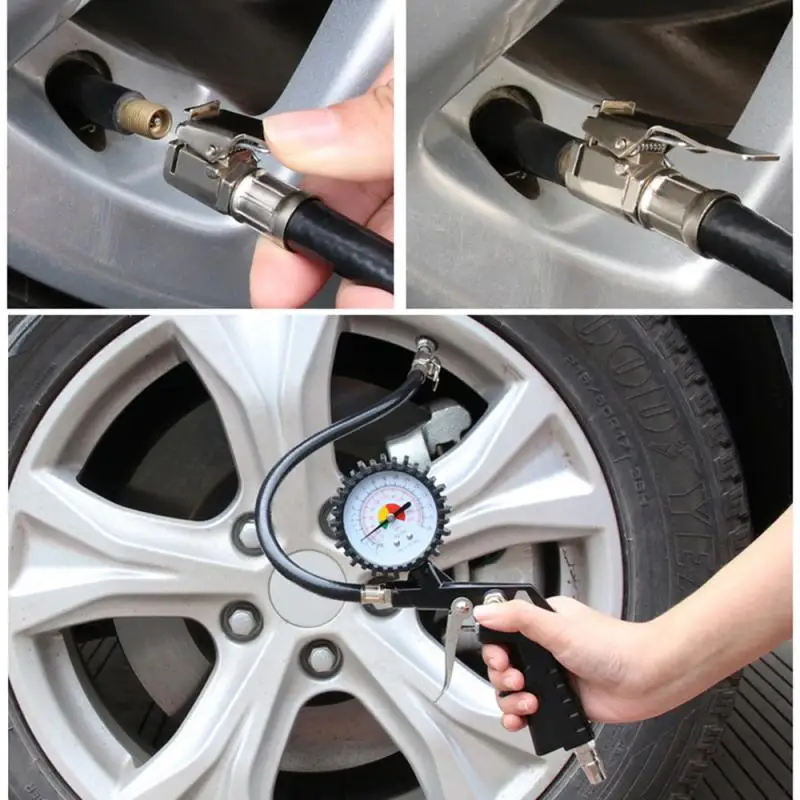 

Portable Car Tire Pressure Gauge Silver Dropshipping 0-220psi/0-16bar High Precision Pistol-grip Tyre Pressure Test Instrument