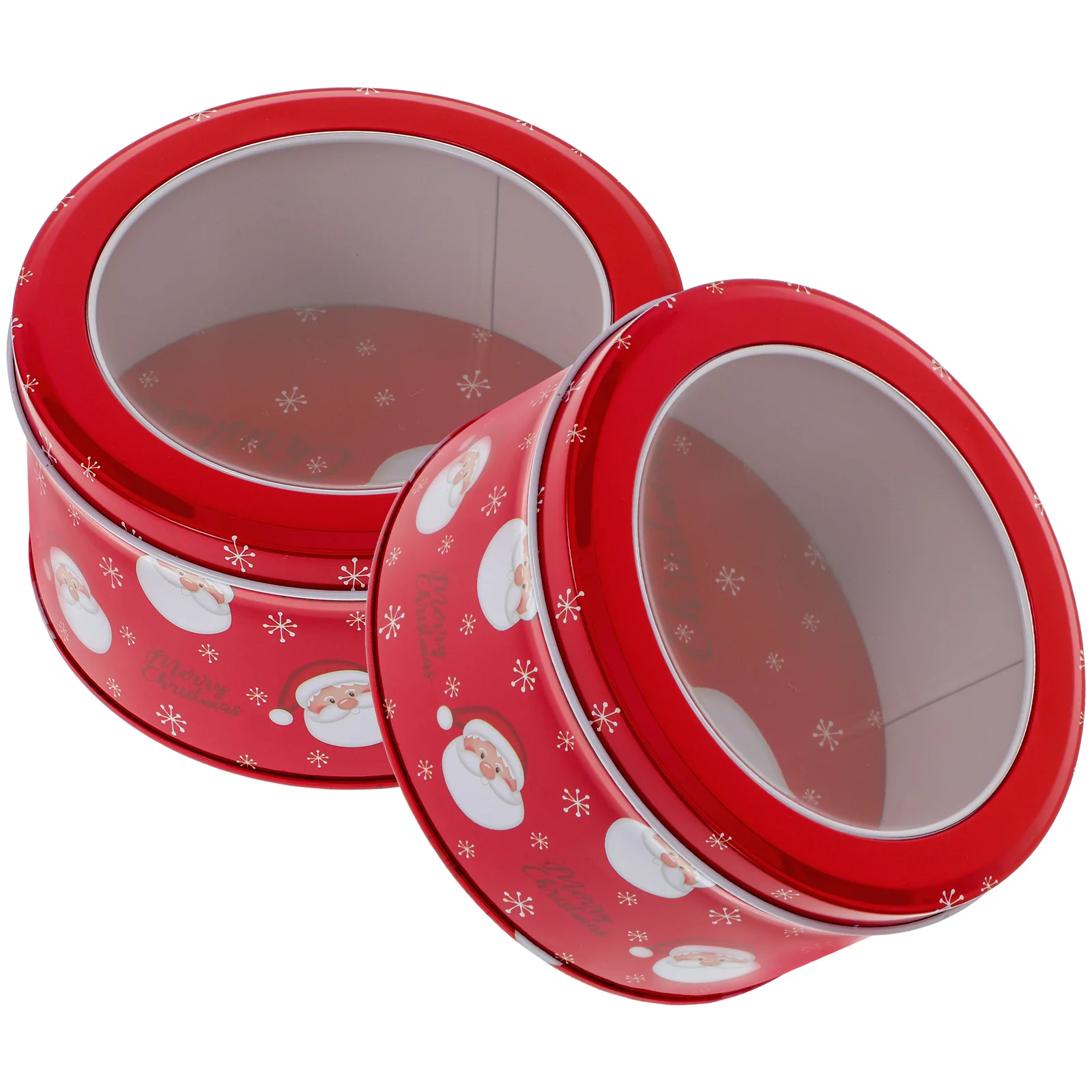 

2Pcs Christmas Cookie Boxes Round Candy Boxes with Window Display Storage Box
