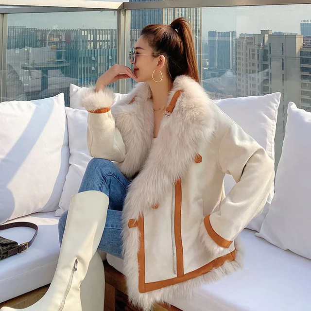 

brand genuine Luxury 2023 Winter Jacket Women Real Coat Natural Fox Fur Wear on Both Sides Thick Warm Suede Parka Outerwear Stre