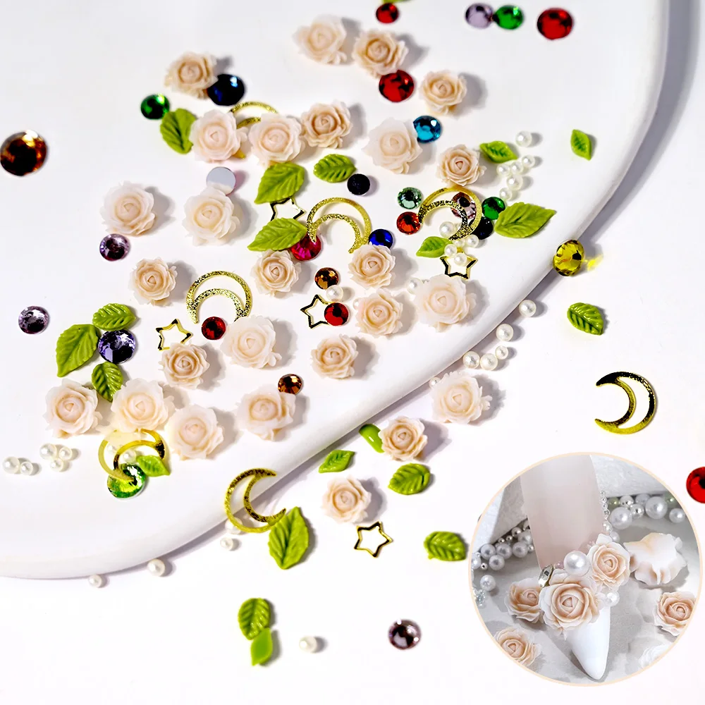 3D камеллии розы цветы искусственные ногти для акриловых ногтей жемчужные
