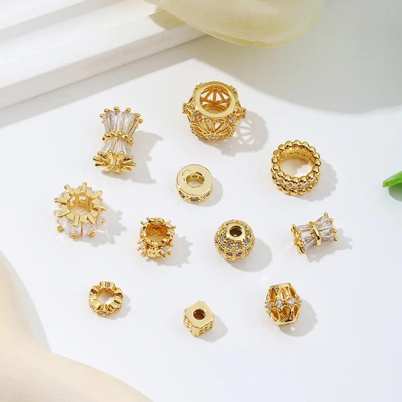 18K позолоченные циркониевые бусины с большим отверстием LuLuTong кружевной