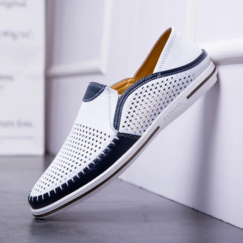 

2022 Fashion Spring Summer Men Casual Shoes Genuine Leather Male White Sneakers Handcrafted Brand Men Loafers Breathable Shoes