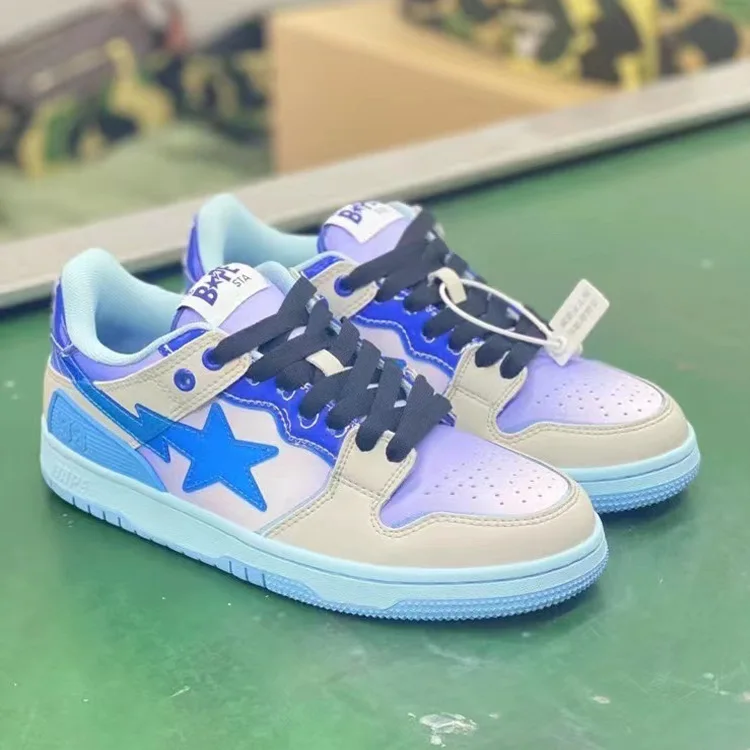 

BAPESTA SK8 Gradient Purple Blue Orange Jelly Ape Head Lightning Star Low top Casual Skate shoe