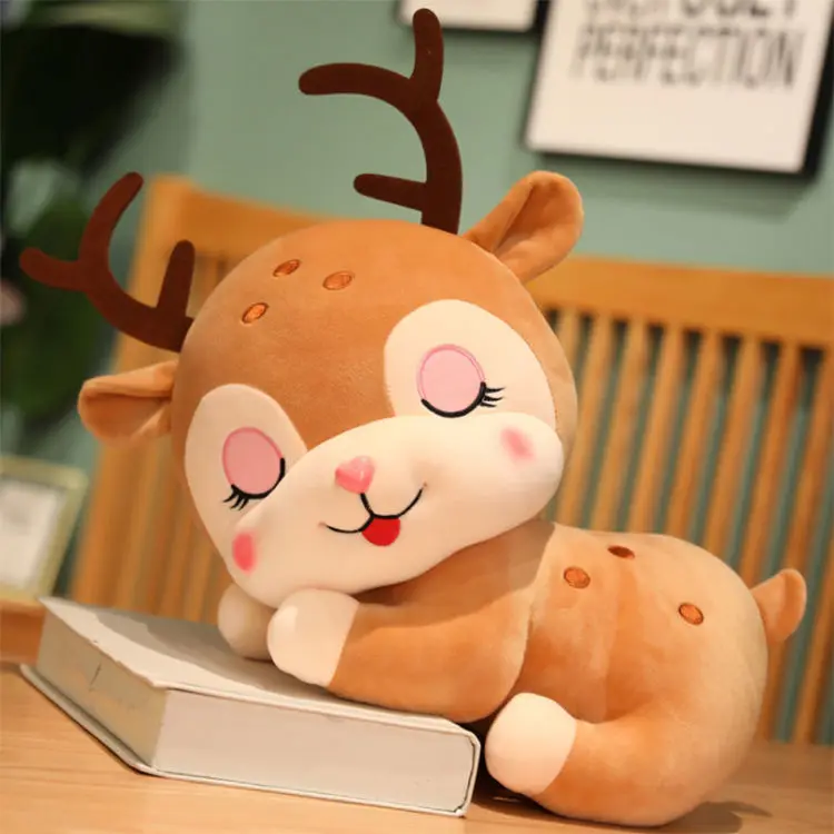 

Cute Face Soft Sika Deer Plush Toy Stuffed Cartoon Animals Sleeping Elk Deer Lying Pillow Cushion Christmas Gift for Baby Girl