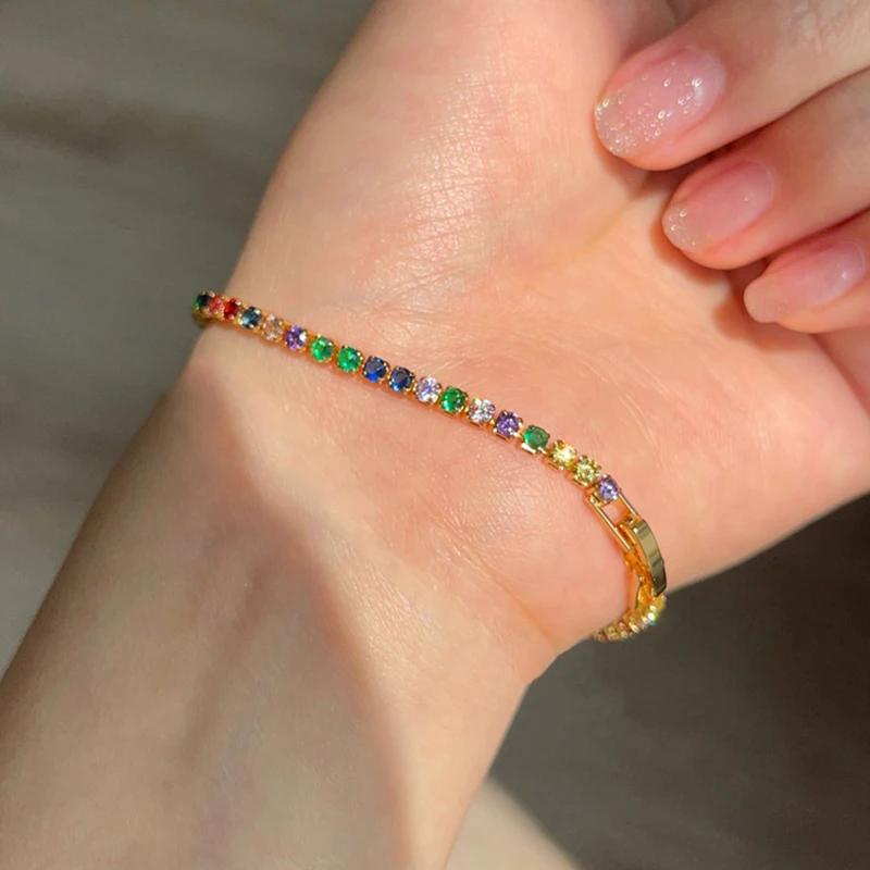 

Simple Trendy Colorful Bracelets for Women Luxury Summer Zircon Inlay Bangle Bracelet Fashion Gold Metal Jewelry Accessories 1Pc