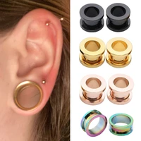 1pcs surgical steel colorful anodized without thread double flared hollow ear flesh tunnel plug ear expander gauge body jewelry
