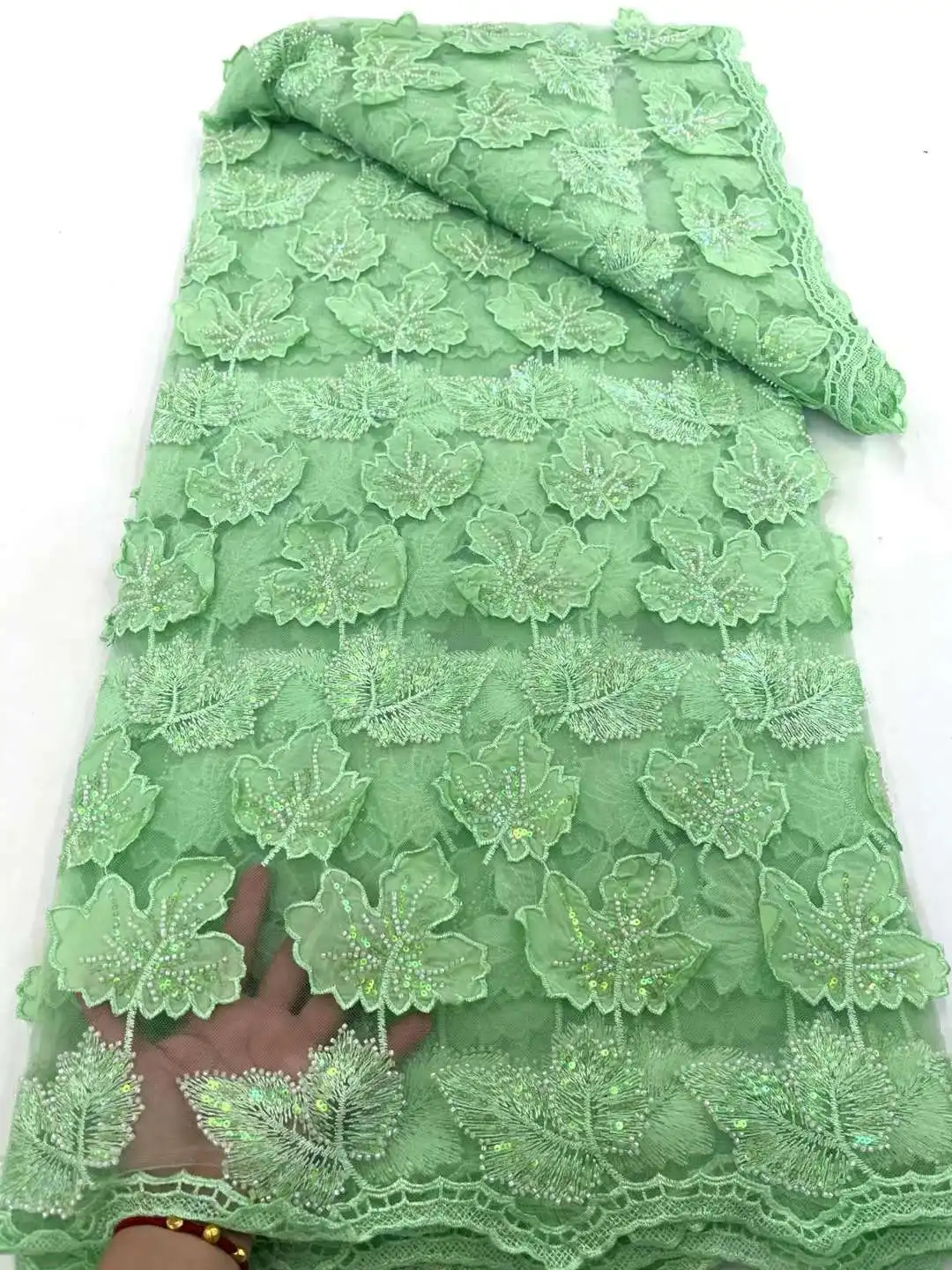 Африканская 3D кружевная ткань ручной работы из бисера Дубай высококачественная