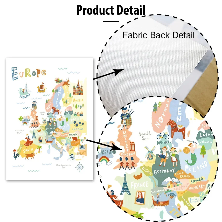 Американская Азия Африка Европейская карта формы цифры Алфавит искусство холст