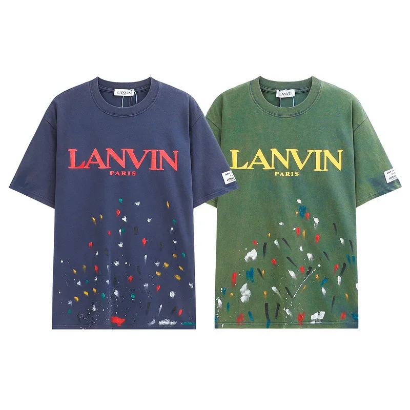 

LANVIN Fashion Luxury High-end Printed short-sleeved top splash-ink color dot casual T-shirt for men and women