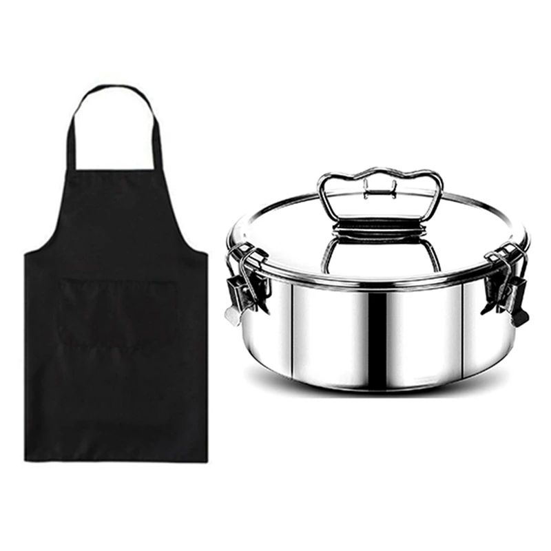 

1Pcs Bib Apron With Pockets Thicken Cotton Polyester & 1Pcs Stainless Steel Flan Mold With Lid And Easy Lift Handle