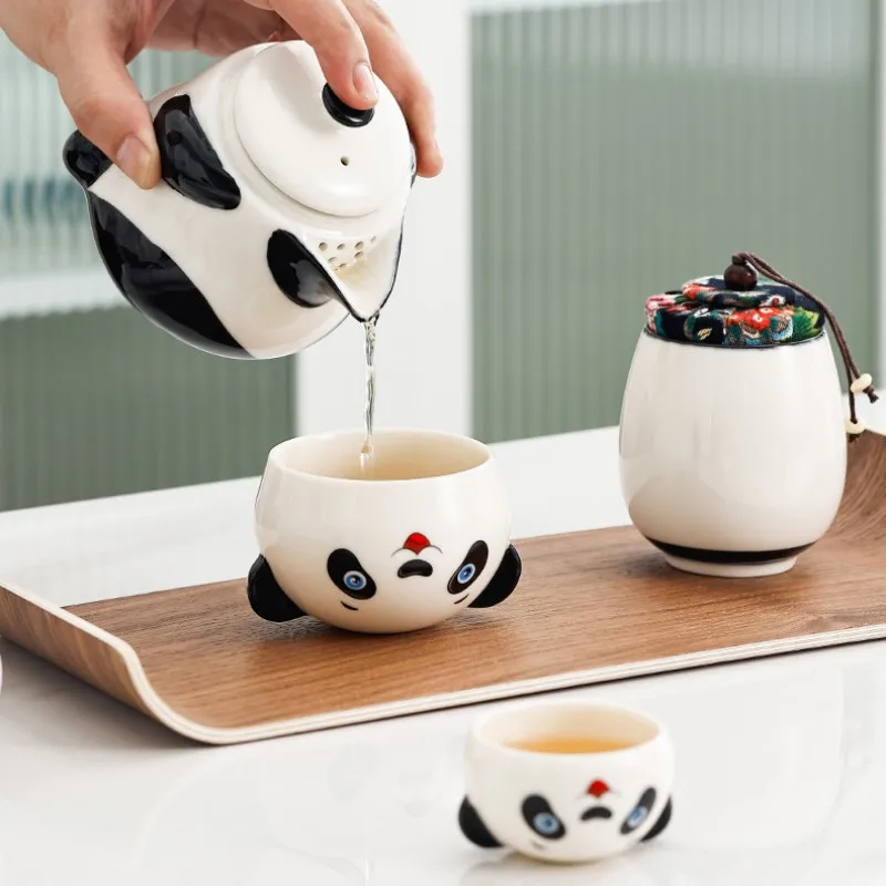 

Panda Shaped Teaware Sets Portable Travelling Kung Fu Tea Making Tools Ceramic Teapot Teacup New Year Gifts Souvenirs
