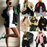 women baseball jacket autumn and winter new hip hop fleece padded uniforms street casual female coat loose stitching tops 2022