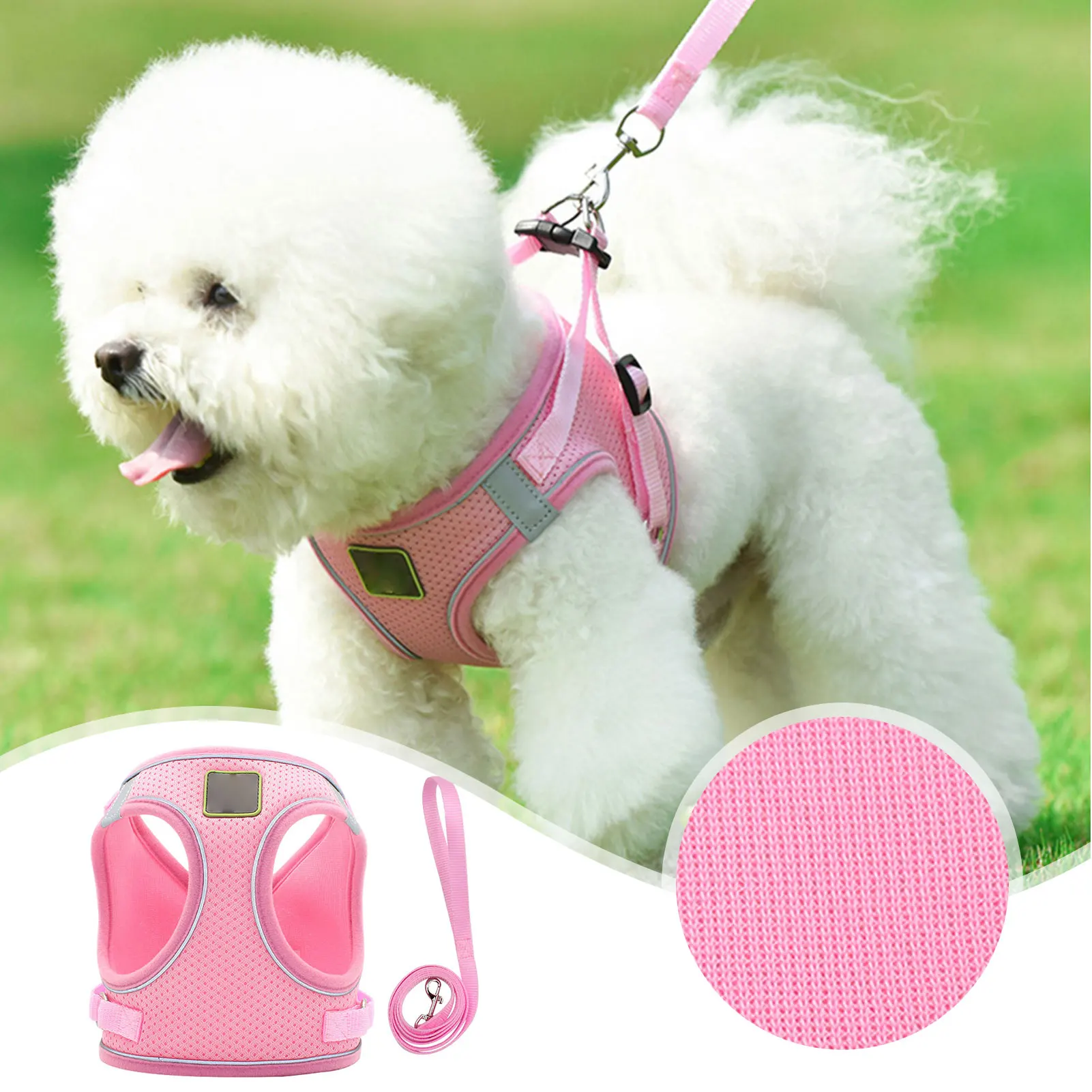 

Cat Dog Harness Lead Set Adjustable Vest Set for Kitten Dog Puppy Outdoor Breathable Mesh Fabric Jacket with Reflective Strips