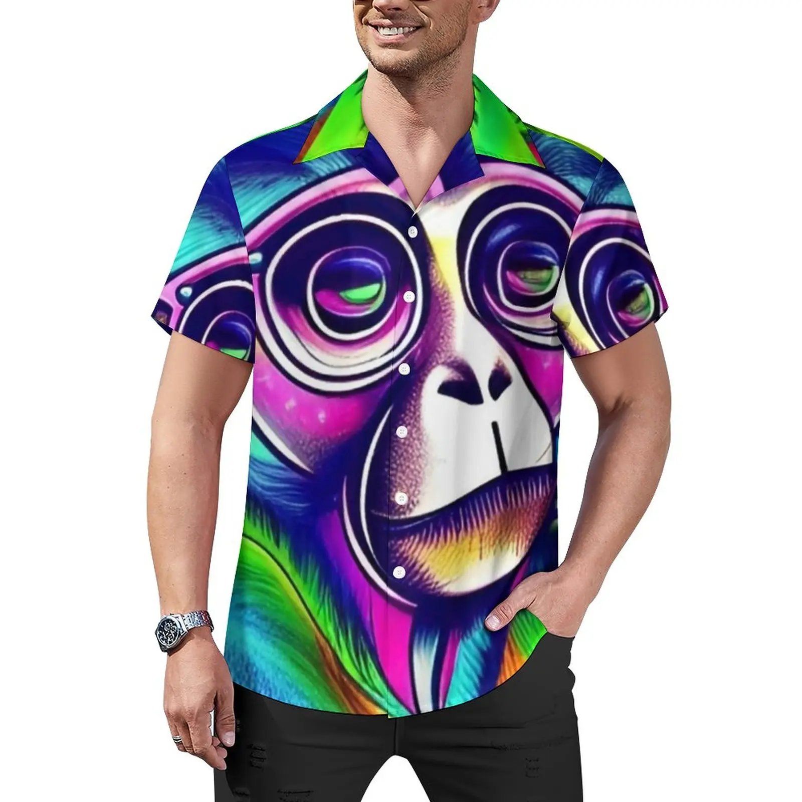 

Funny Monkey Loose Shirt Men Vacation Cute Animal Print Casual Shirts Hawaii Design Short-Sleeve Funny Oversized Blouses