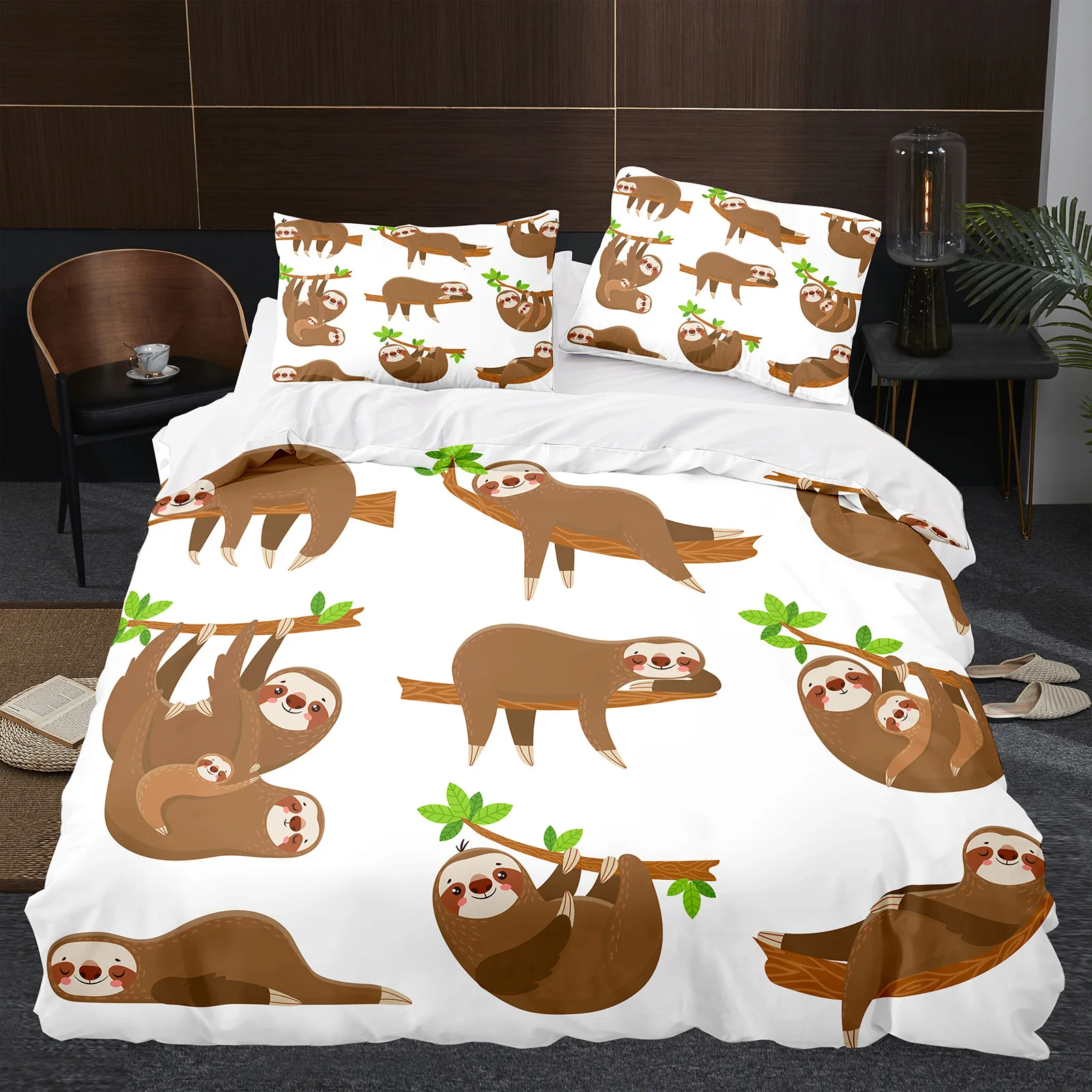 

Cute Sloth Animal 3D Bedding Set Duvet Cover Quilt Cover Polyester GifeFor Kids Single Double Twin Queen King Room Decor