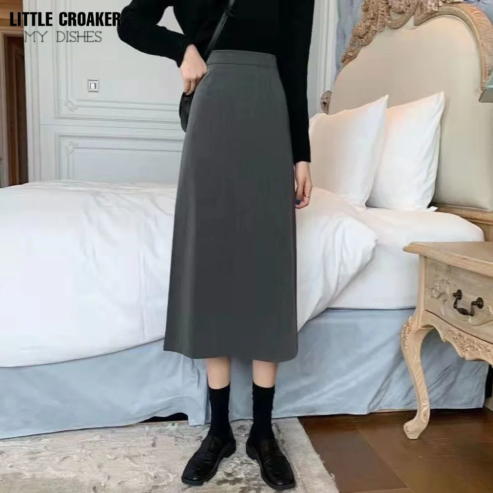 

Vintage Women Faux Leather Midi Skirts Latex Jupe Longue Winter Fashion A-Line High Waist Black Belt Long Skirt S9730 Clothes