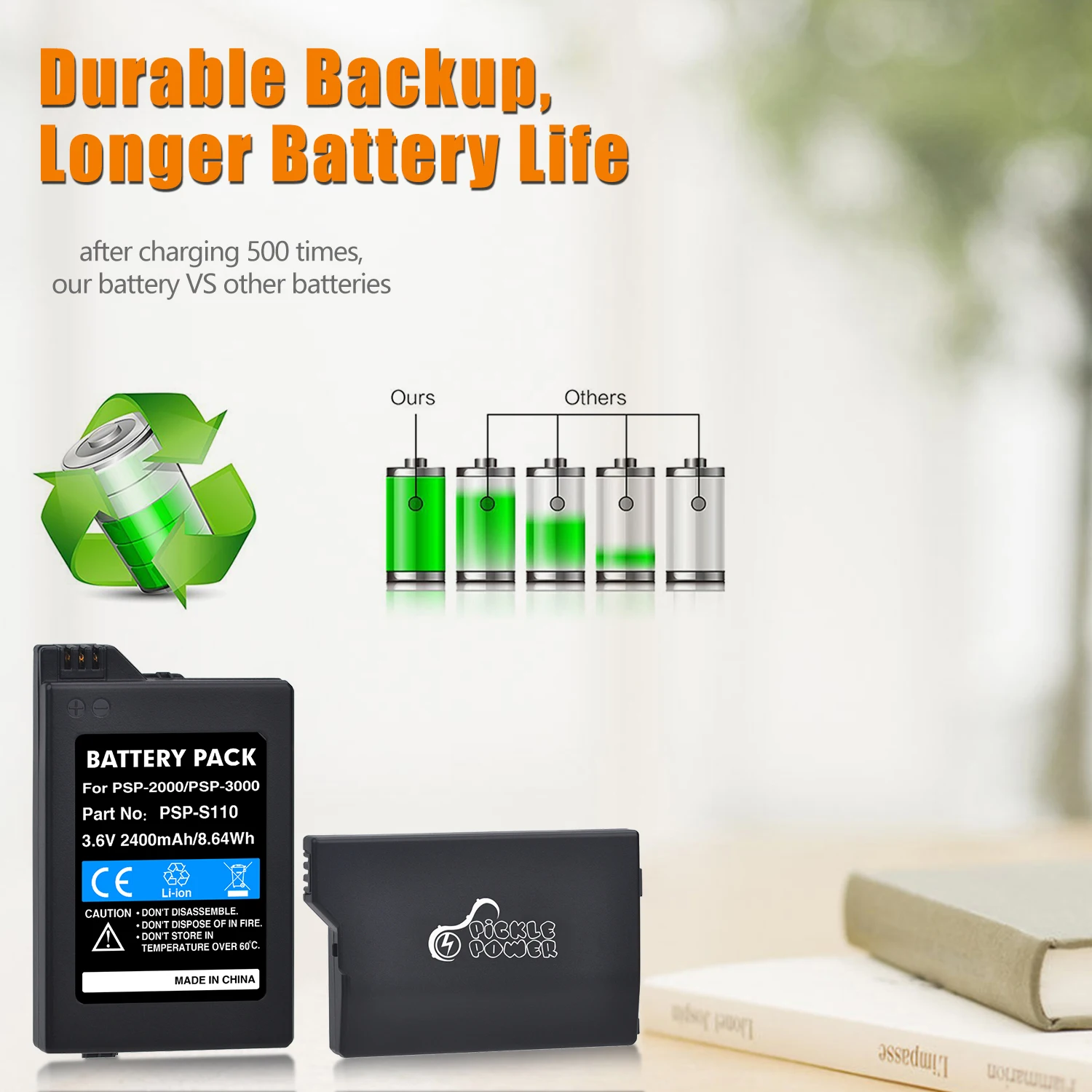 Аккумулятор PSP2000 PSP3000 на 2400 мА · ч + зарядное устройство со светодиодной