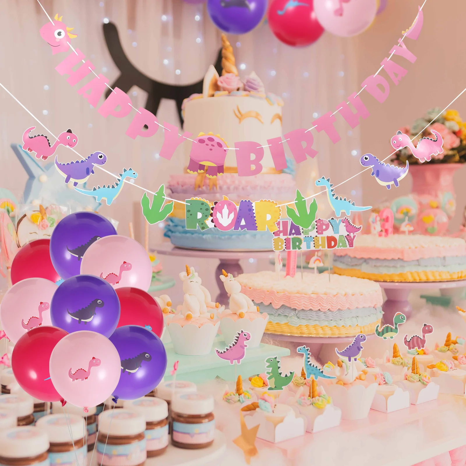 

Partybirthday Decoration Supplies Balloons Girl Girls Theme Dinosaursdecorations Shower Baby Figurine Figure Kit Banner Happy