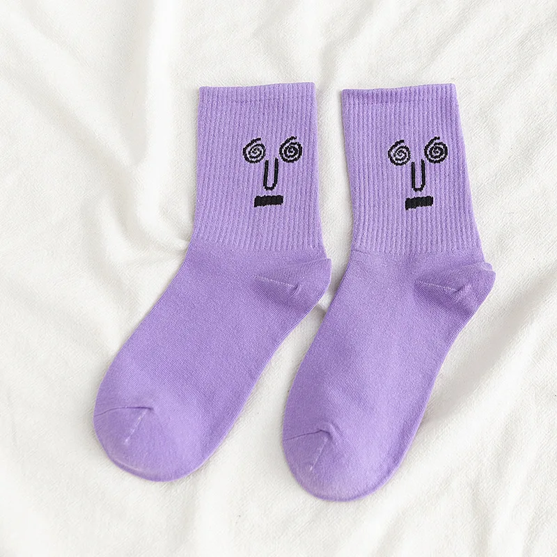 

New Cotton Korean Women's Socks Funny Expression Print Personalized Ins Style Trendy Medium Sleeve Men's Socks
