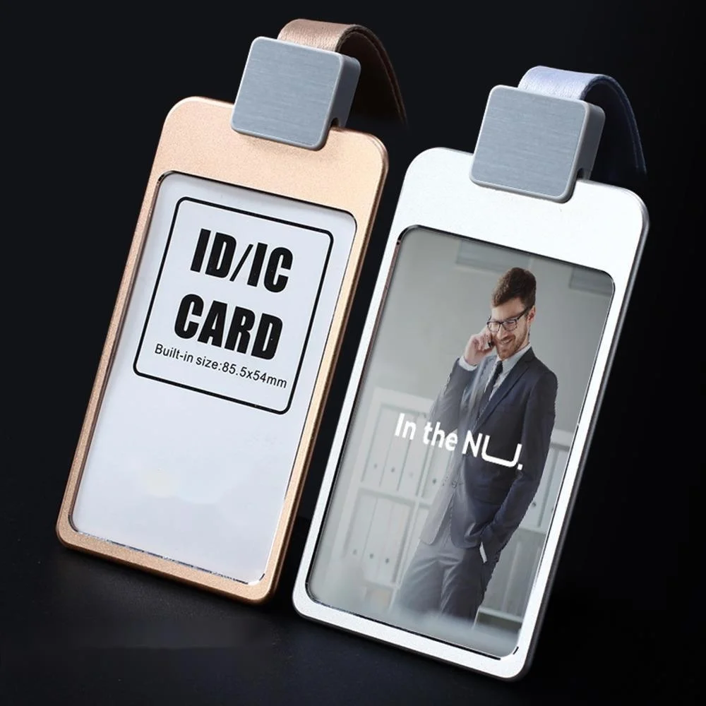 

High Gloss Business ID 1.5cm Neck Strap Metal Name Card Case With Lanyard Customize LOGO Badge Holder