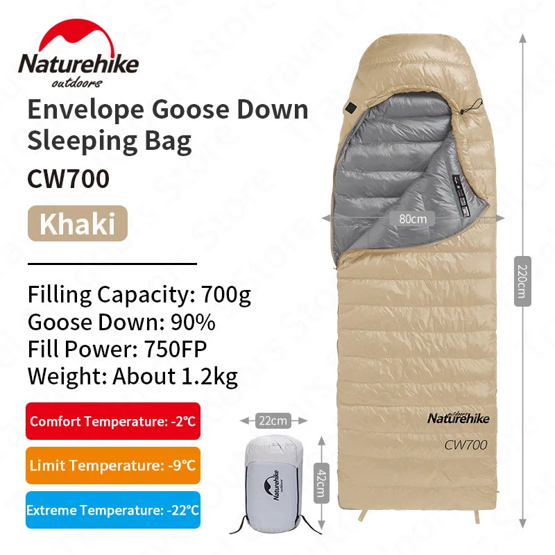 

Naturehike Ultralight 90% White Goose Down Sleeping Bag 20D Nylon Camping Outdoor Hiking Winter Thickened Waterproof 550FP/750FP