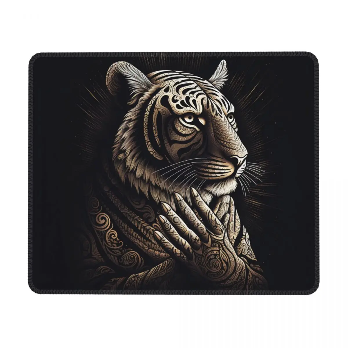 

Tiger Horizontal Print Mouse Pad Intricate Lines Art Illustration Vintage Fantasy Mousepad Table Anti-Slip Rubber Mouse Pads