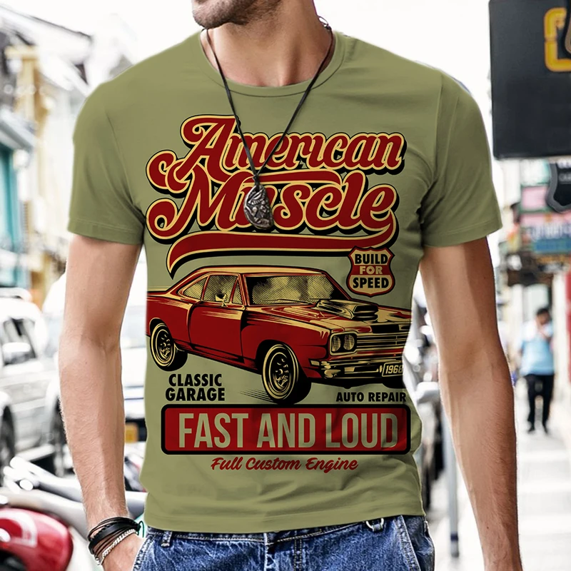 

Men's T-shirts Retro Car Pattern Short Sleeve Luxury Sportswear Harajuku Summer Fashion Hot Hip-hop 3D Printed T-shirt