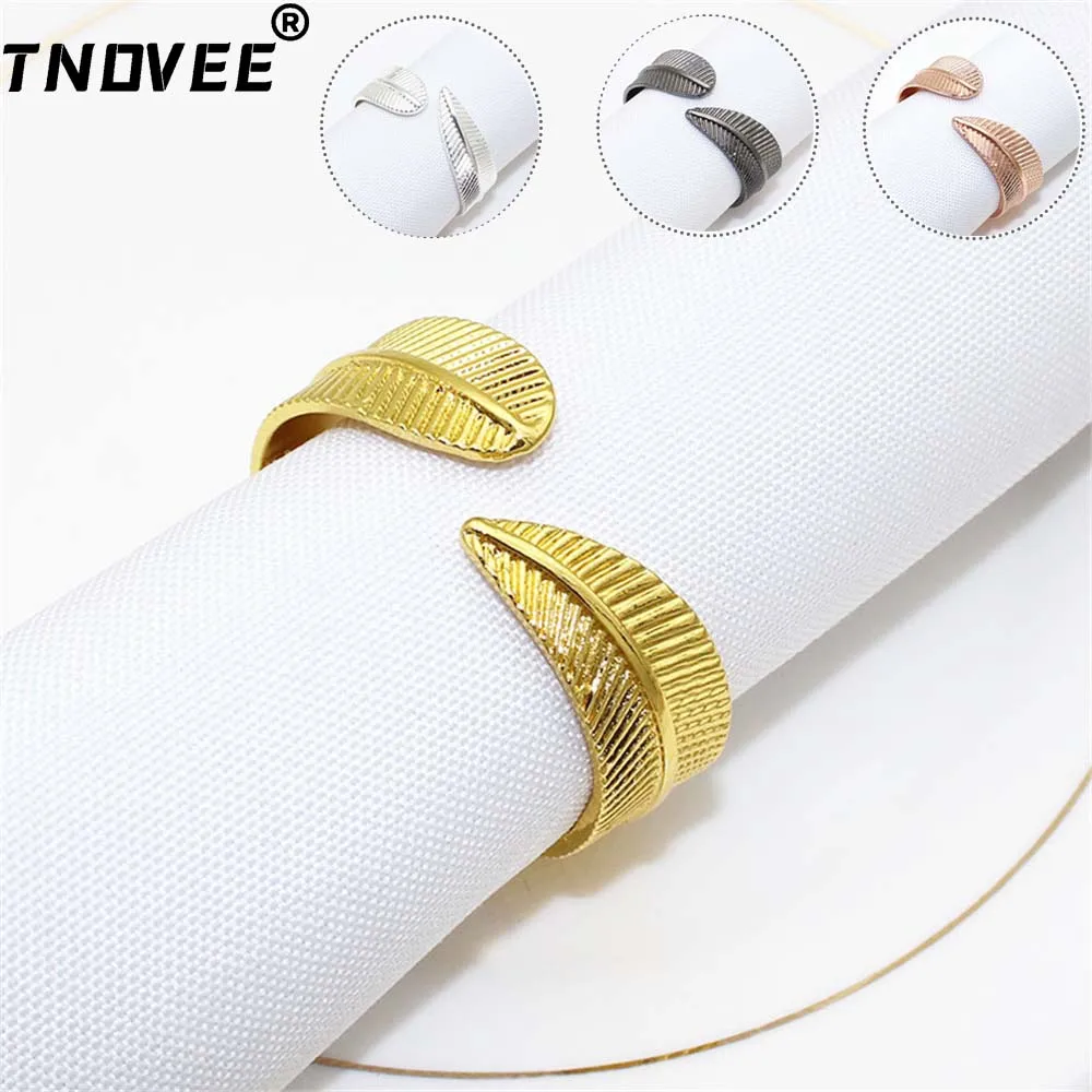 

12Pcs Gold Leaf Napkin Rings Feather Design Napkin Holder for Dinnig Table Decoration Thanksgiving Wedding Christmas Decor ERL05