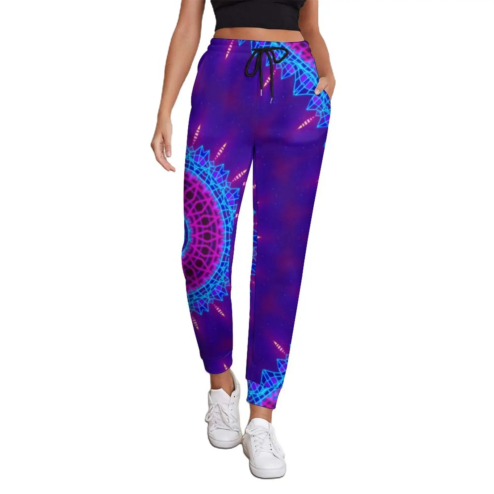 

Tokyo Sunset Pants Womens Neon Rave Mandala Casual Sweatpants Spring Custom Streetwear Oversize Trousers Gift Idea